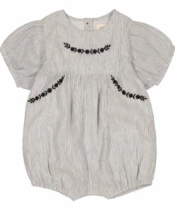 Amber Embroidered Striped Romper Ecru Louis Louise Fashion Baby