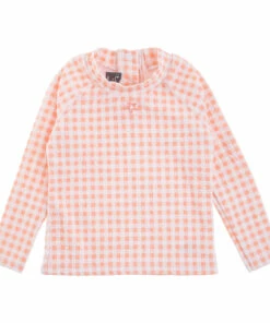 Anti-UV Gingham T-shirt Pink Tocoto Vintage Fashion Baby, Children