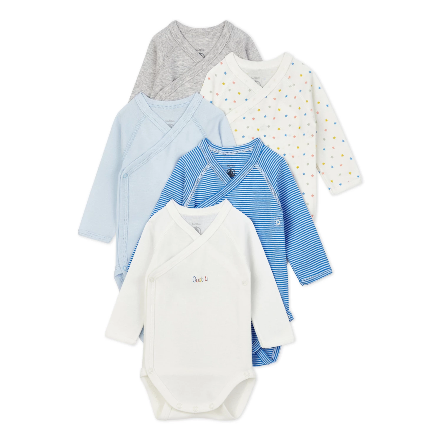 Badelin Organic Cotton Baby Bodysuits - Set of 5 Blue Petit Bateau Fashion Baby 1 Badelin Organic Cotton Baby Bodysuits - Set of 5 Blue Petit Bateau Fashion Baby