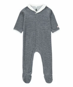 Bameleo Organic Cotton Velour Pyjamas Navy blue Petit Bateau Fashion Baby