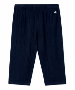 Barabel Organic Cotton Muslin Trousers Navy blue Petit Bateau Fashion Baby