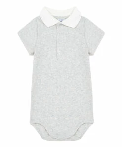 Baseball Organic Cotton Baby Bodysuit Grey Petit Bateau Fashion Baby