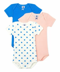 Belamour Organic Cotton Baby Bodysuits - Set of 3 Blue Petit Bateau Fashion Baby, Children