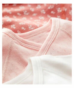 Bendy Organic Cotton Baby Bodysuits - Set of 3 Pink Petit Bateau Fashion Baby
