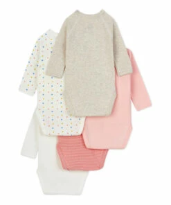 Berald Organic Cotton Baby Bodysuits - Set of 5 Pink Petit Bateau Fashion Baby -Baby Tops Elegant Store berald organic cotton baby bodysuits set of 5 pink petit bateau fashion baby 2
