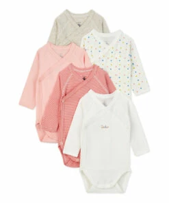 Berald Organic Cotton Baby Bodysuits - Set of 5 Pink Petit Bateau Fashion Baby
