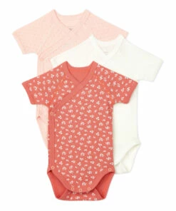 Beret Organic Cotton Baby Bodysuits - Set of 3 Pink Petit Bateau Fashion Baby