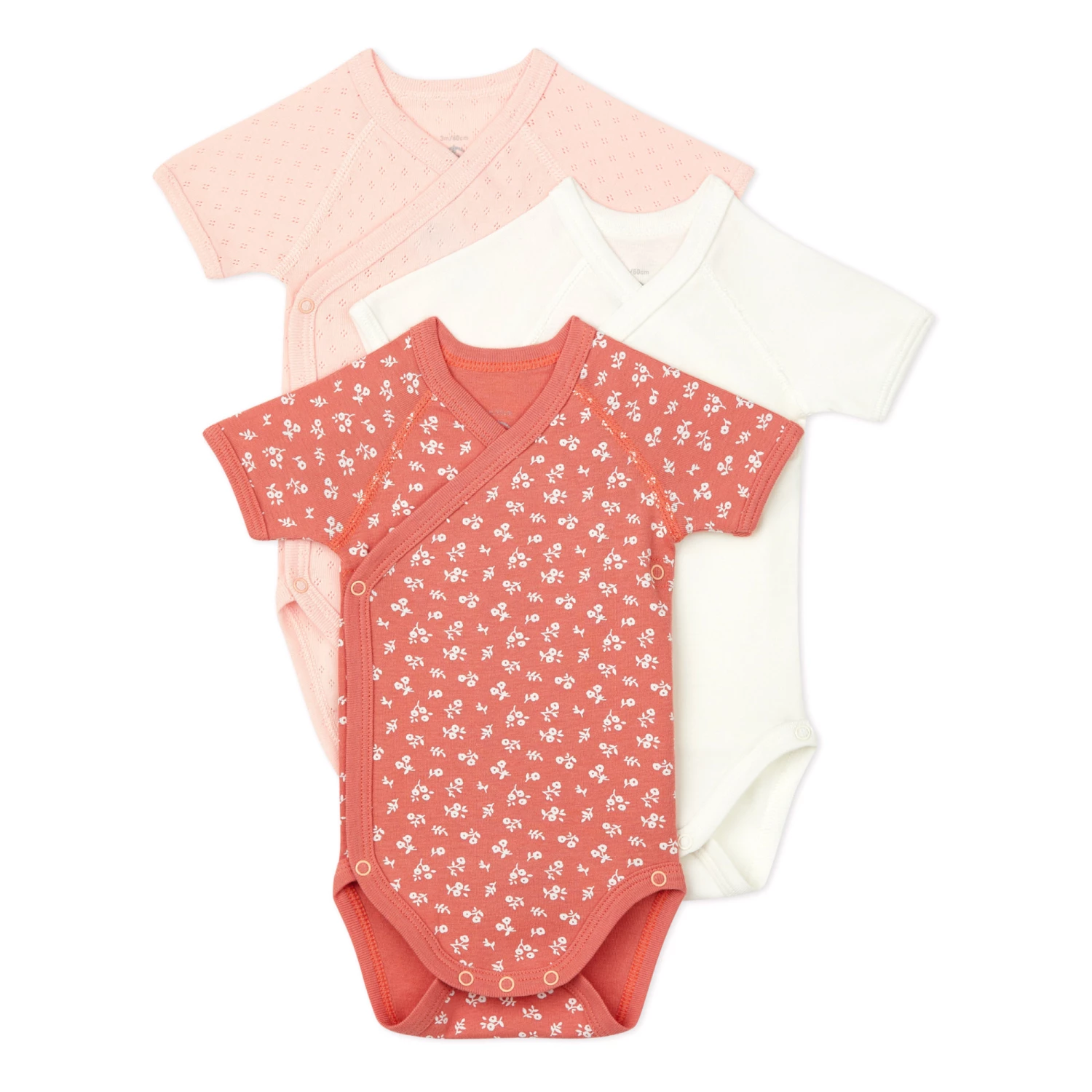Beret Organic Cotton Baby Bodysuits - Set of 3 Pink Petit Bateau Fashion Baby 1 Beret Organic Cotton Baby Bodysuits - Set of 3 Pink Petit Bateau Fashion Baby