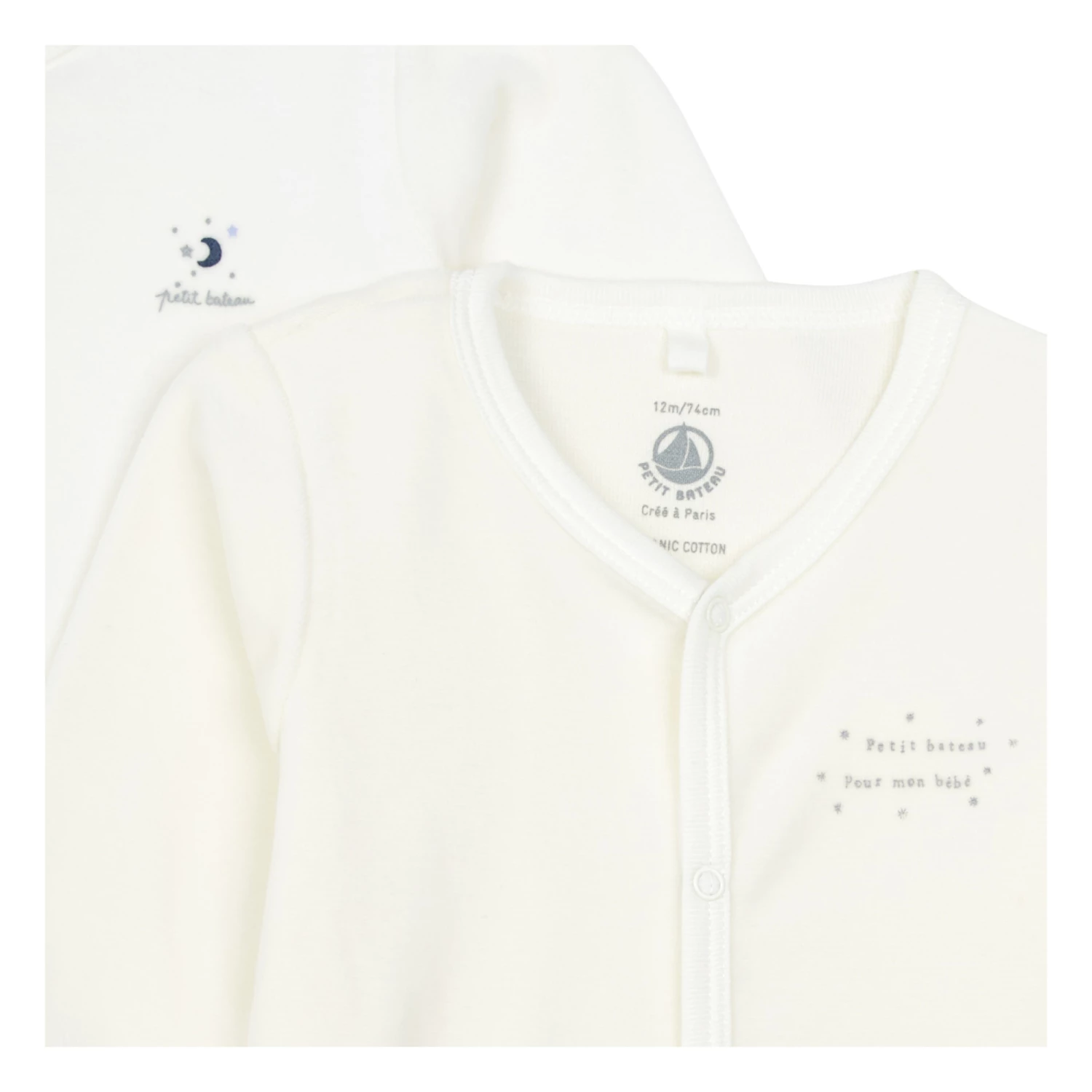 Bultu Organic Cotton Velour Pyjamas - Set of 2 Ecru Petit Bateau Fashion Baby 2 Bultu Organic Cotton Velour Pyjamas - Set of 2 Ecru Petit Bateau Fashion Baby - Image 2