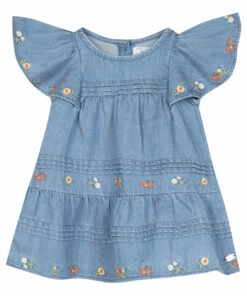 Chambray Embroidered Dress Denim blue Tartine et Chocolat Fashion Baby