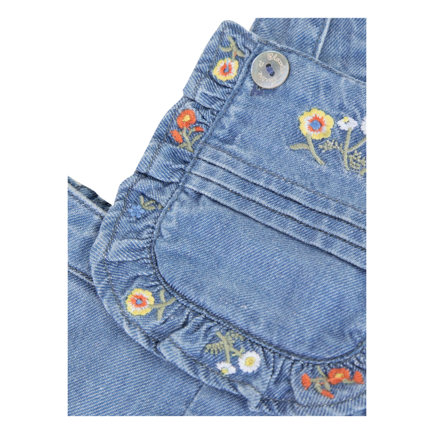 Chambray Embroidered Overalls Denim blue Tartine et Chocolat Fashion Baby 2 Chambray Embroidered Overalls Denim blue Tartine et Chocolat Fashion Baby - Image 2