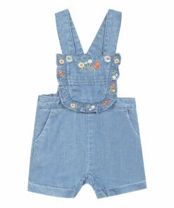 Chambray Embroidered Overalls Denim blue Tartine et Chocolat Fashion Baby