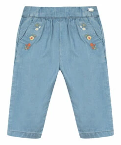Chambray Embroidered Trousers Denim blue Tartine et Chocolat Fashion Baby