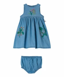 Chambray Flower Dress + Bloomers Blue Stella McCartney Kids Fashion Baby