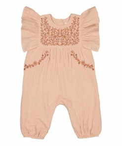 Churros Organic Cotton Muslin Embroidered Romper Pale pink Louis Louise Fashion Baby