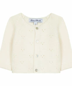 Cotton and Cashmere Openwork Cardigan Ecru Tartine et Chocolat Fashion Baby