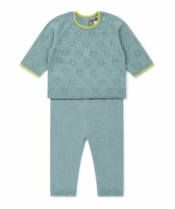 Cotton and Cashmere Openwork Top + Bottoms Blue Bonton Fashion Baby