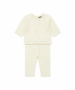 Cotton and Cashmere Openwork Top + Bottoms Ecru Bonton Fashion Baby