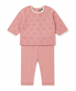 Cotton and Cashmere Openwork Top + Bottoms Pink Bonton Fashion Baby