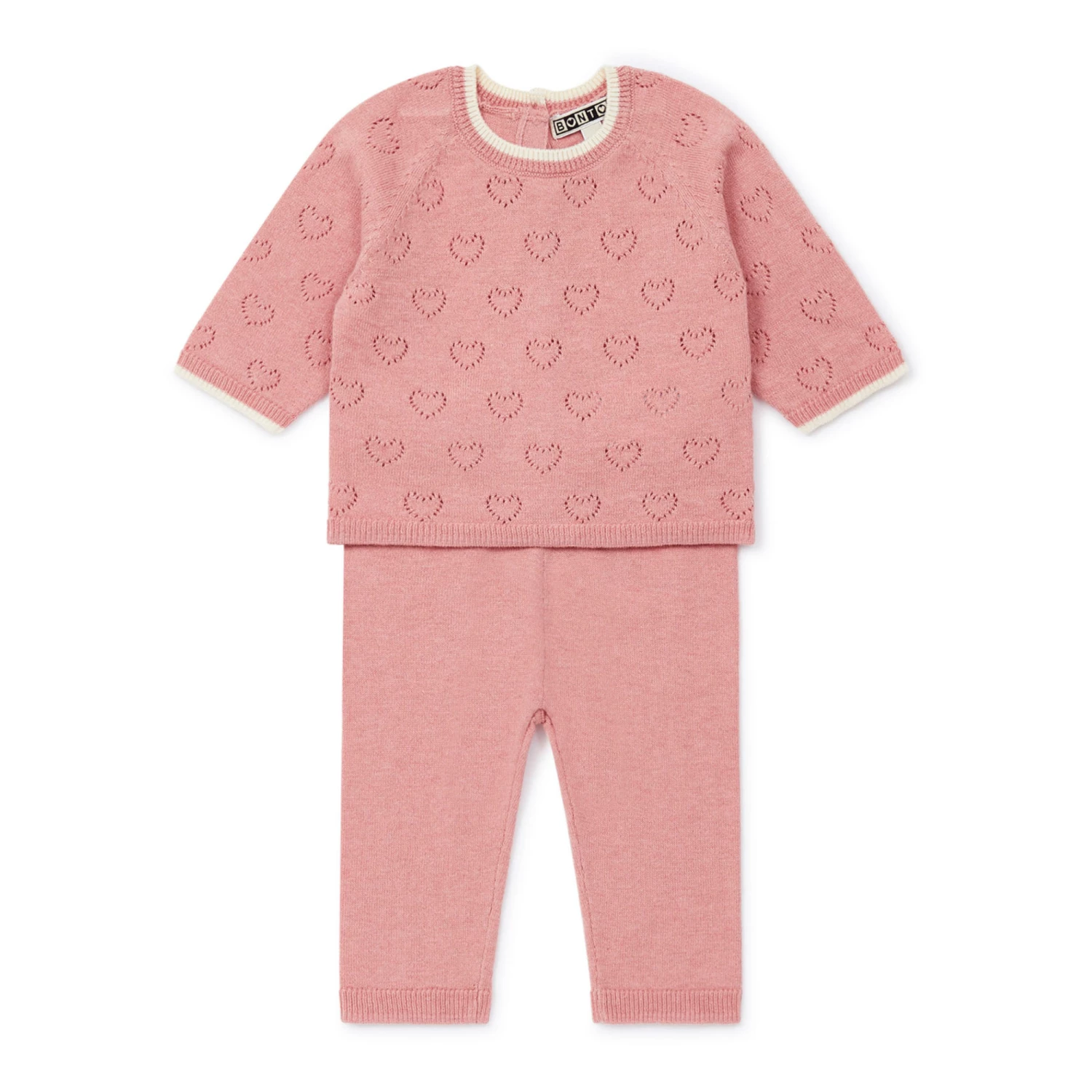 Cotton and Cashmere Openwork Top + Bottoms Pink Bonton Fashion Baby 1 Cotton and Cashmere Openwork Top + Bottoms Pink Bonton Fashion Baby