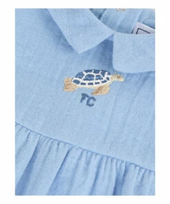 Cotton Muslin Romper Blue Tartine et Chocolat Fashion Baby -Baby Tops Elegant Store cotton muslin romper blue tartine et chocolat fashion baby 1