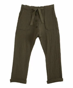 Cotton Muslin Trousers Khaki Emile et Ida Fashion Baby, Children