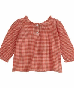 Crepe Gingham Blouse Red Emile et Ida Fashion Baby