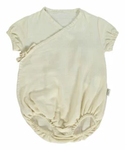 Double Organic Cotton Muslin Crossed Playsuit Off white Poudre Organic Fashion Baby