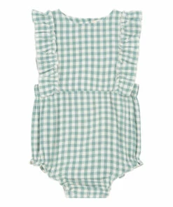 Elisa Gingham Cotton Muslin Romper - Marlot x Smallable Exclusive - Green water Marlot Paris Fashion Baby