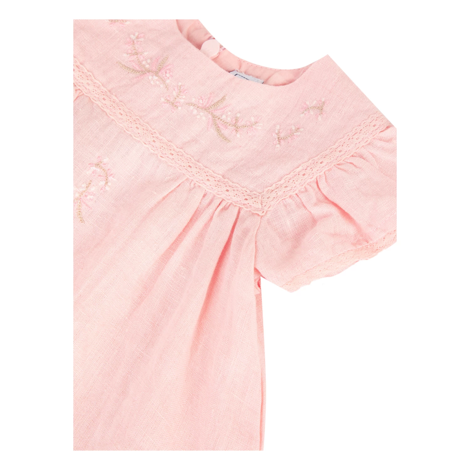 Embroidered Linen Dress Pink Tartine et Chocolat Fashion Baby 2 Embroidered Linen Dress Pink Tartine et Chocolat Fashion Baby - Image 2