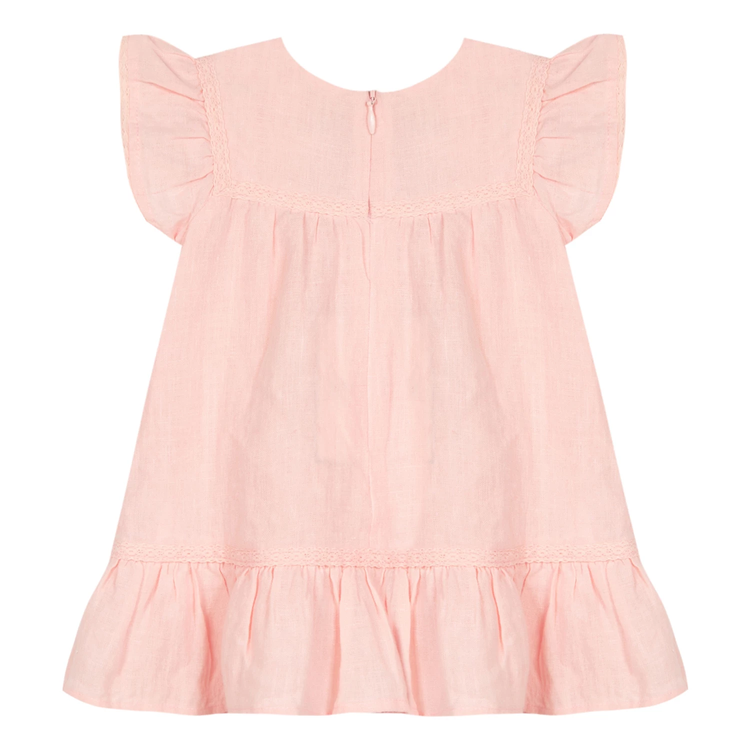 Embroidered Linen Dress Pink Tartine et Chocolat Fashion Baby 3 Embroidered Linen Dress Pink Tartine et Chocolat Fashion Baby - Image 3