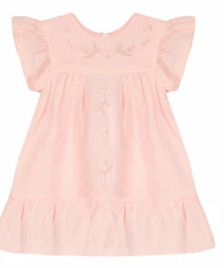 Embroidered Linen Dress Pink Tartine et Chocolat Fashion Baby