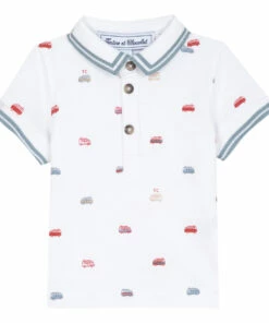 Embroidered Polo Shirt Ecru Tartine et Chocolat Fashion Baby