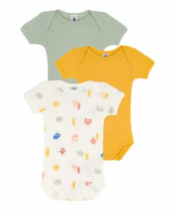 Emotion Lyocell Short Sleeve Baby Bodysuits - Set of 3 White Petit Bateau Fashion Baby