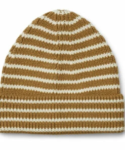 Ezra Striped Organic Cotton Beanie Camel Liewood Fashion Baby, Children