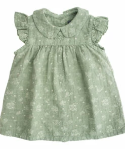 Floral Organic Cotton Muslin Dress Sage Tocoto Vintage Fashion Baby