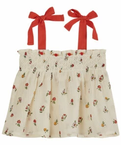 Floral Ribbon Strap Top Ecru Emile et Ida Fashion Baby, Children
