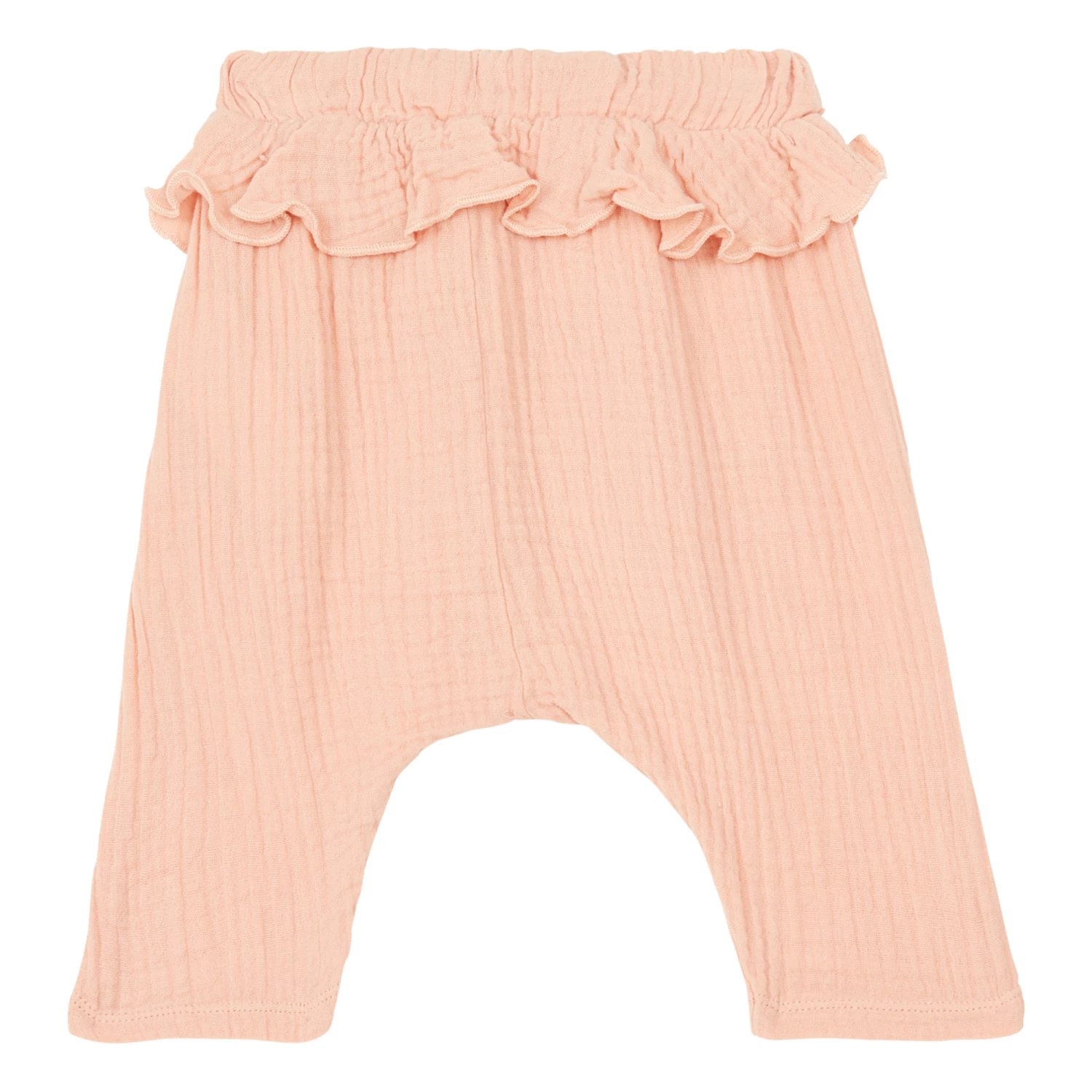 Frill Cotton Muslin Harem Trousers Peach Emile et Ida Fashion Baby 2 Frill Cotton Muslin Harem Trousers Peach Emile et Ida Fashion Baby - Image 2