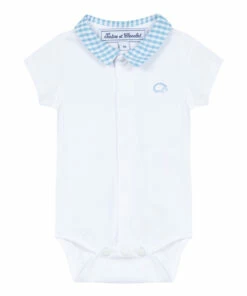 Gingham Collar Babygrow Ecru Tartine et Chocolat Fashion Baby