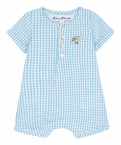 Gingham Cotton Muslin Playsuit Blue Tartine et Chocolat Fashion Baby