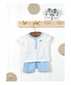 Gingham Cotton Muslin Shorts + T-shirt Blue Tartine et Chocolat Fashion Baby