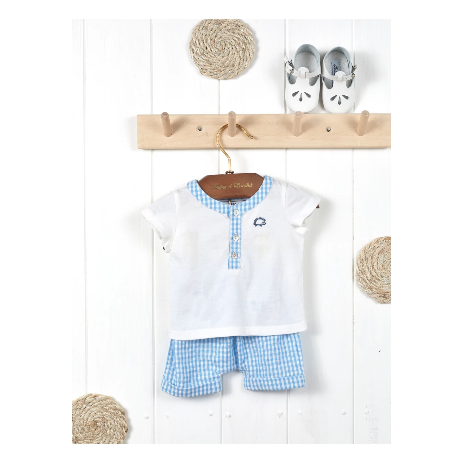 Gingham Cotton Muslin Shorts + T-shirt Blue Tartine et Chocolat Fashion Baby 1 Gingham Cotton Muslin Shorts + T-shirt Blue Tartine et Chocolat Fashion Baby