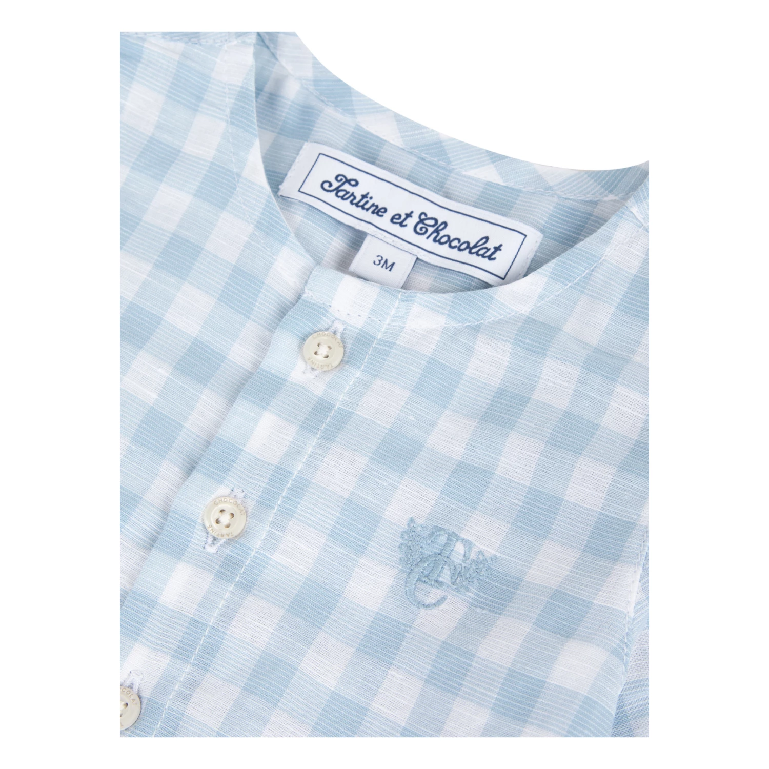Gingham Linen Kurta Shirt Blue Tartine et Chocolat Fashion Baby 3 Gingham Linen Kurta Shirt Blue Tartine et Chocolat Fashion Baby - Image 3