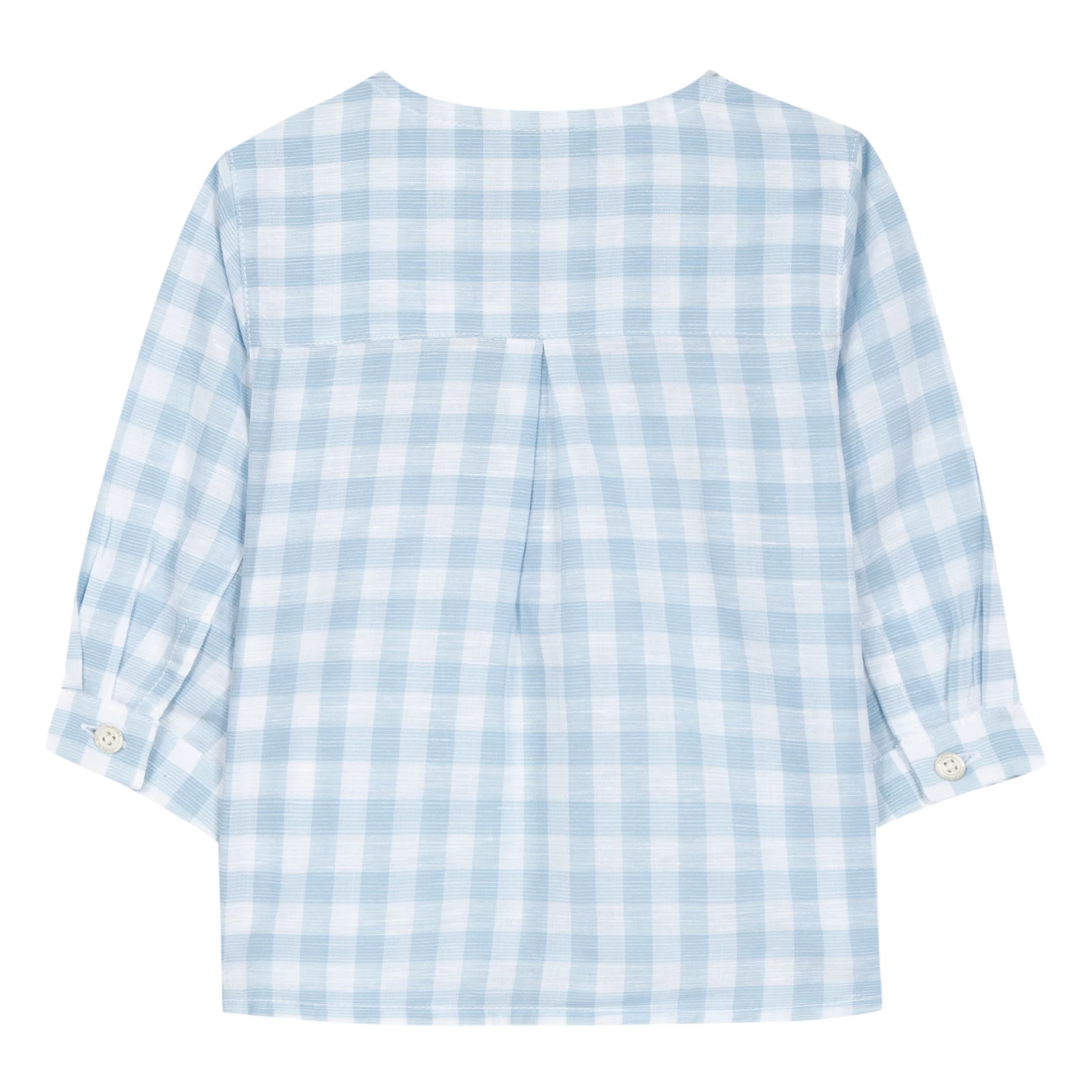 Gingham Linen Kurta Shirt Blue Tartine et Chocolat Fashion Baby 4 Gingham Linen Kurta Shirt Blue Tartine et Chocolat Fashion Baby - Image 4