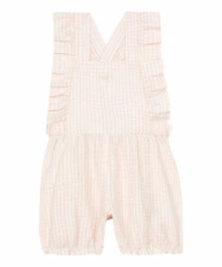 Gingham Linen Overalls Pale pink Tartine et Chocolat Fashion Baby
