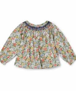 Griotte Organic Cotton Exclusive Liberty Smocked Blouse Ecru Bonpoint Fashion Baby