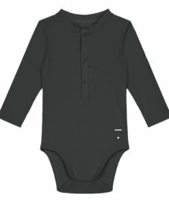 Henley Organic Cotton Bodysuit - Capsule Homewear - Black Gray Label Fashion Baby