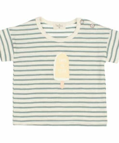 Ice Striped Organic Cotton Slub T-shirt Green water Búho Fashion Baby, Children