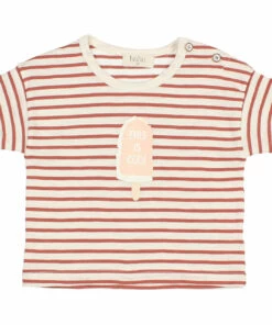 Ice Striped Organic Cotton Slub T-shirt Terracotta Búho Fashion Baby