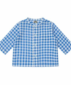Inter Gingham Cotton Muslin Shirt Blue Bonton Fashion Baby